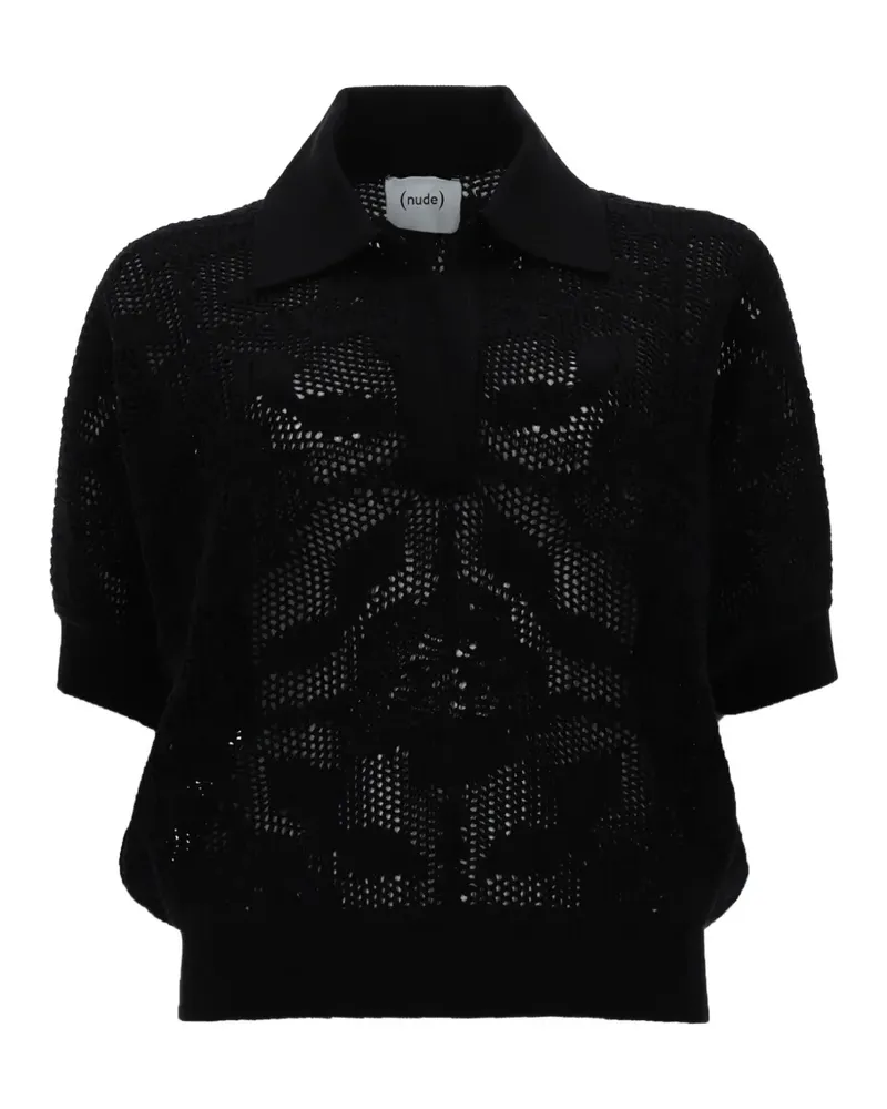 NUDE crochet-knit polo shirt - Schwarz Schwarz