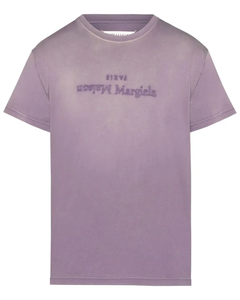 Maison Margiela T-Shirt mit gespiegeltem Logo Violett