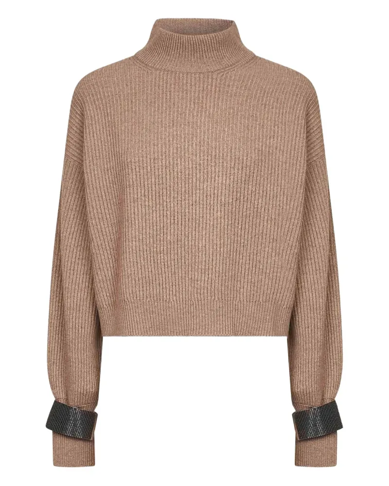 Brunello Cucinelli Stehkragen-Pullover mit verzierten Bündchen - Braun Braun