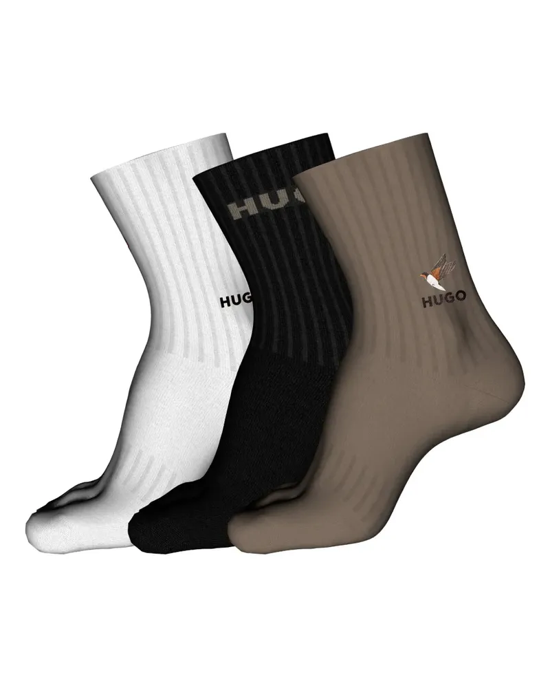 HUGO BOSS Gerippte Socken mit Vogelstickerei (3er-Set) - Schwarz Schwarz