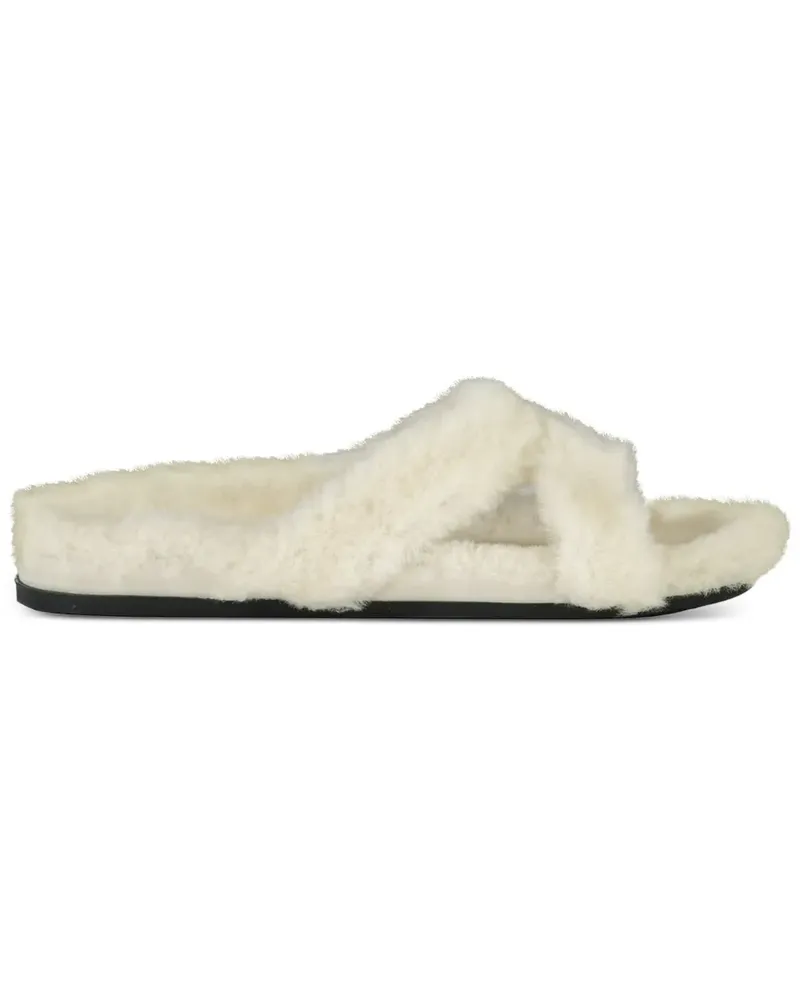 Manolo Blahnik Chilpa Shearling-Sandalen mit Doppelriemen - Nude Nude