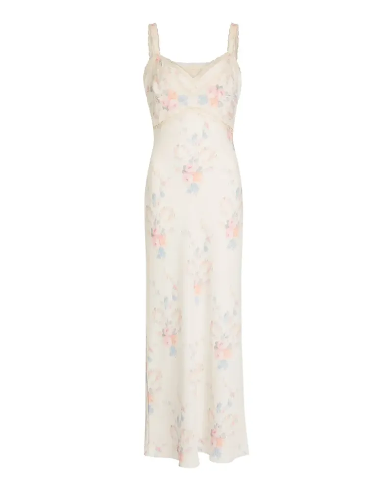 LoveShackFancy Annabeth floral-print lace-trimmed maxi dress - Weiß Weiß