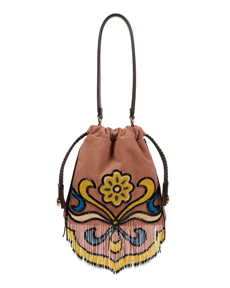 Etro Kleine Kalispera Wildleder-Beuteltasche mit Perlen - Braun Braun