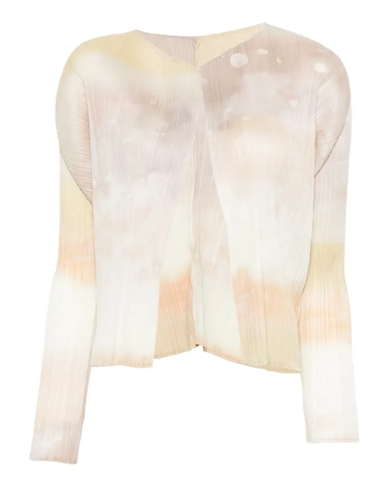 Issey Miyake plissé-effect abstract-print cardigan - Grün Grün