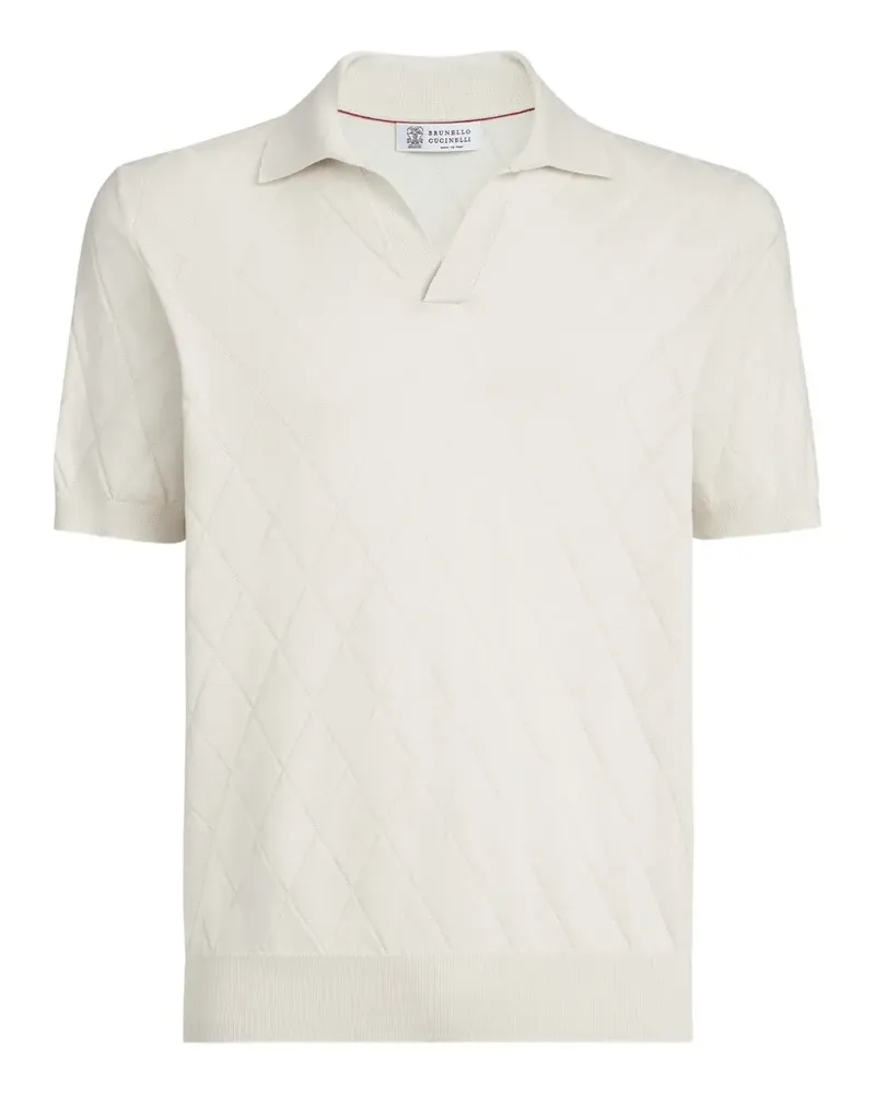 Brunello Cucinelli Leichtes Strick-Polo aus Baumwolle mit Argyle-Strukturmuster - Nude Nude