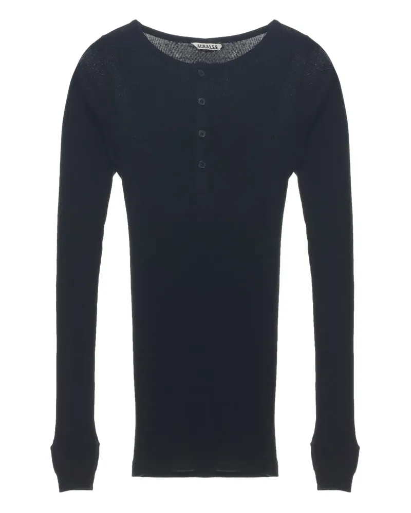 AURALEE Langärmeliges Henley-Hemd - Schwarz Schwarz