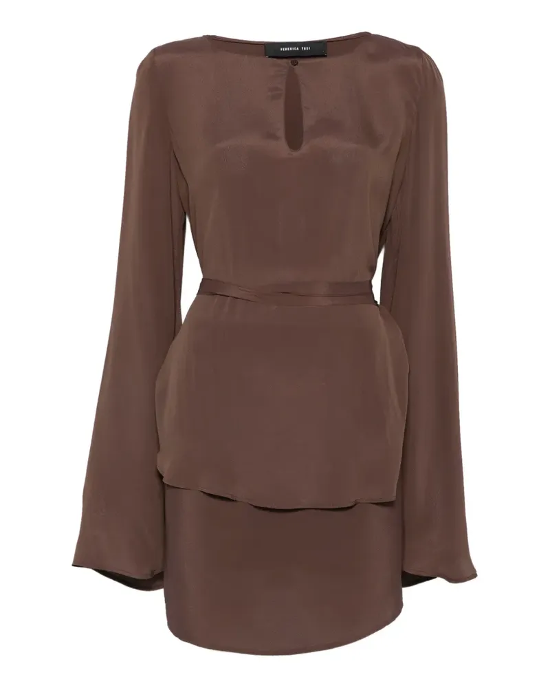 Federica Tosi keyhole-detail flared-sleeve mini dress - Braun Braun