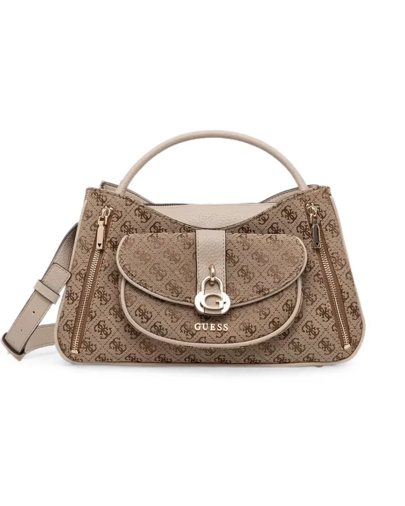 Guess monogram-print logo-plaque shoulder bag - Nude Nude