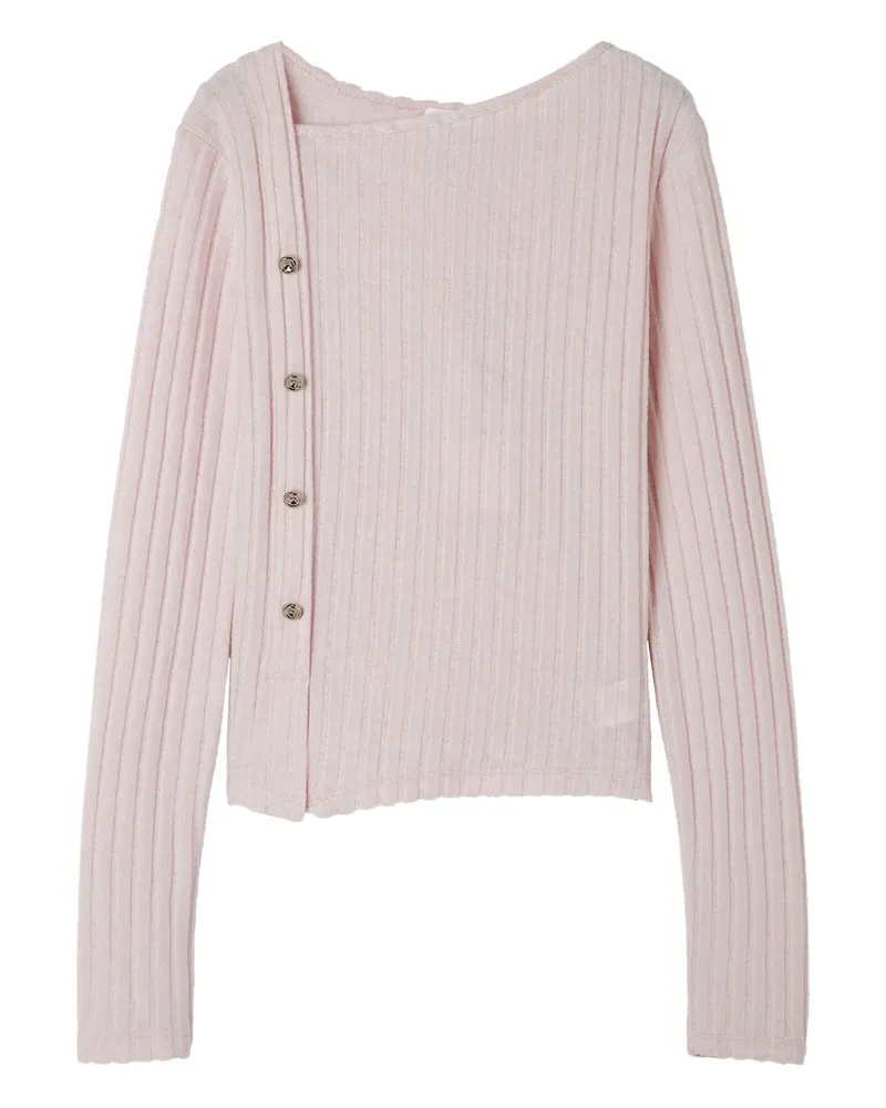 b+ab Geripptes T-Shirt mit Knöpfen - Rosa Rosa