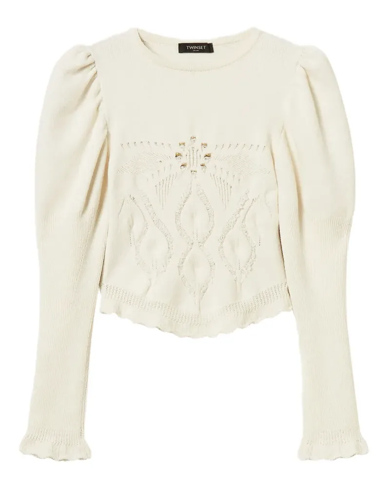 Twin-Set Lochstrick-Pullover mit Puffärmeln - Nude Nude