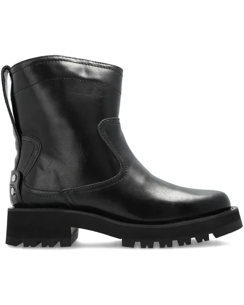 Ganni Bikerstiefel mit Stretchbund - Schwarz Schwarz