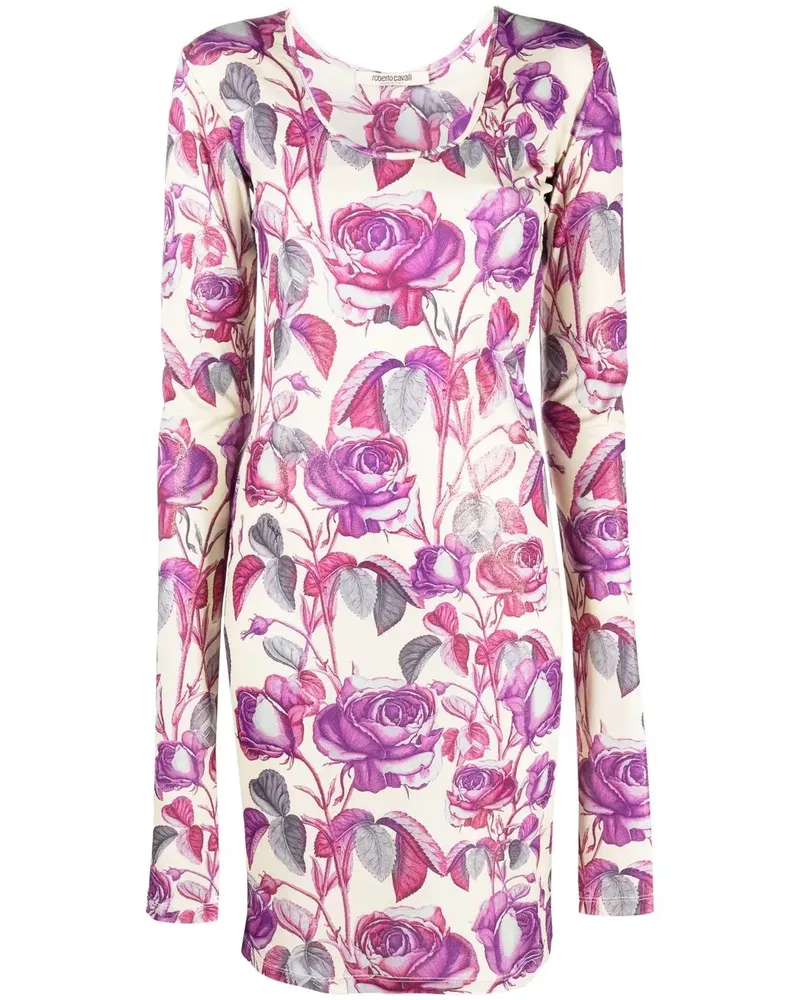 Roberto Cavalli Midikleid mit Blumen-Print - Violett Violett