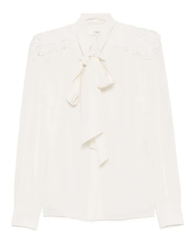 Chloé lace-trimmed pussy-bow blouse - Nude Nude