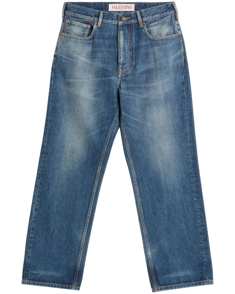 Valentino Garavani Ausgeblichene Straight-Leg-Jeans mit Logo - Blau Blau