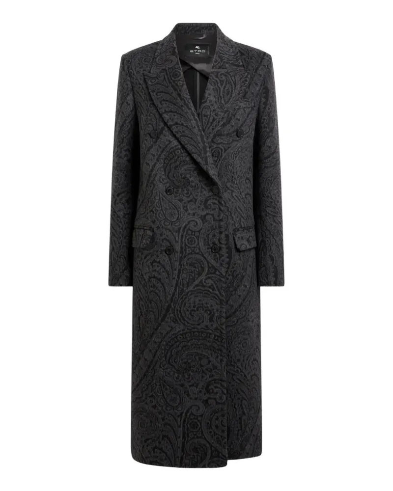 Etro double-breasted wool jacquard coat with Paisley motif - Grau Grau