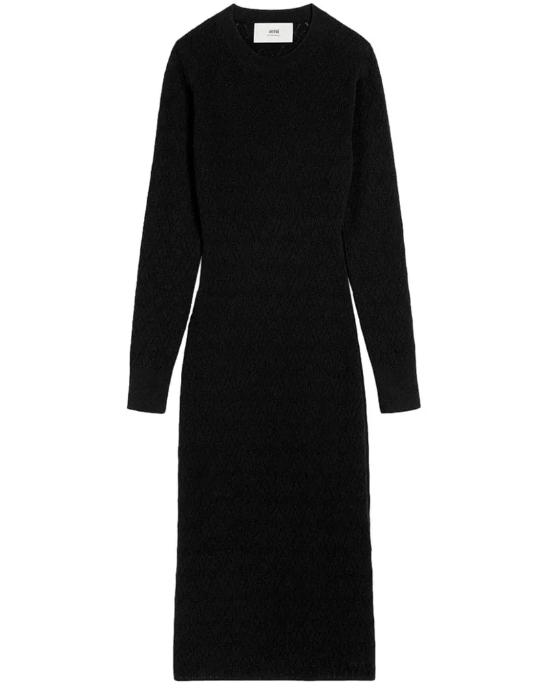 AMI Paris Midikleid aus Pointelle-Leder - Schwarz Schwarz