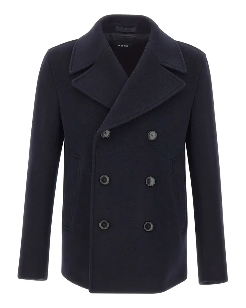 HUGO BOSS Doppelreihiger Slim-Fit-Mantel aus Wollgemisch - Blau Blau