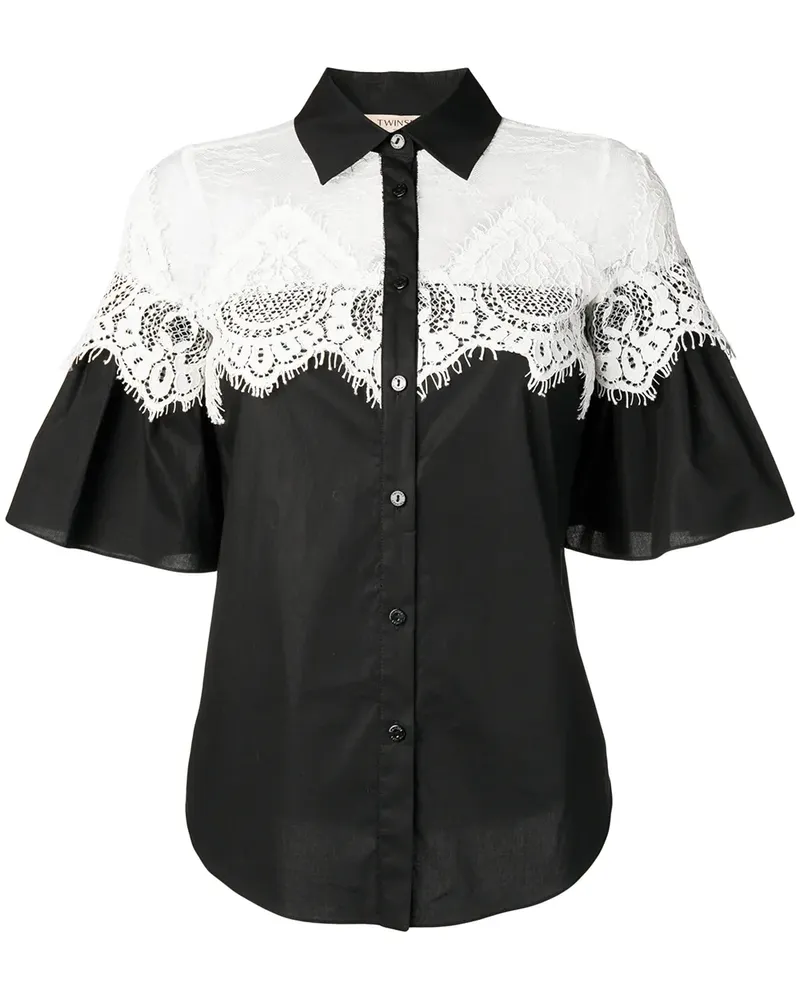 Twin-Set Hemd mit Spitzeneinsatz - Schwarz Schwarz