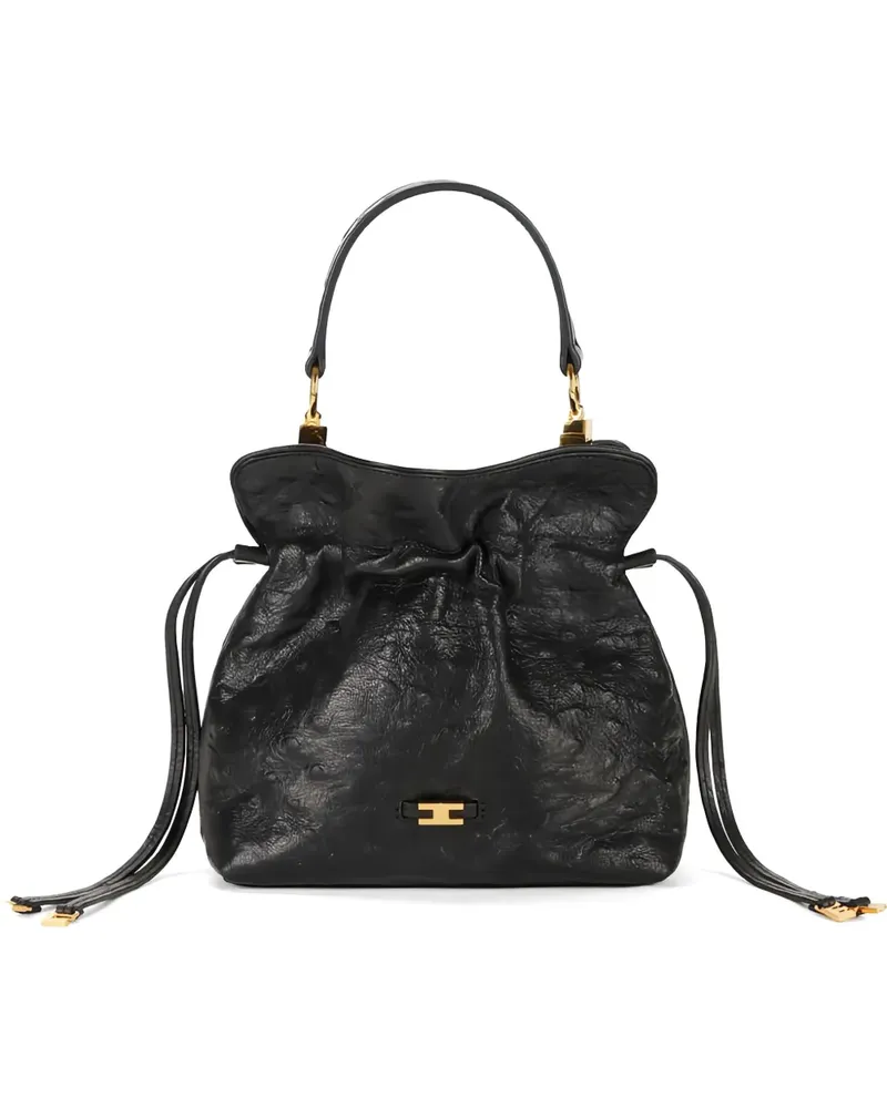 Elisabetta Franchi ostrich-texture drawstring-fatening leather tote bag - Schwarz Schwarz