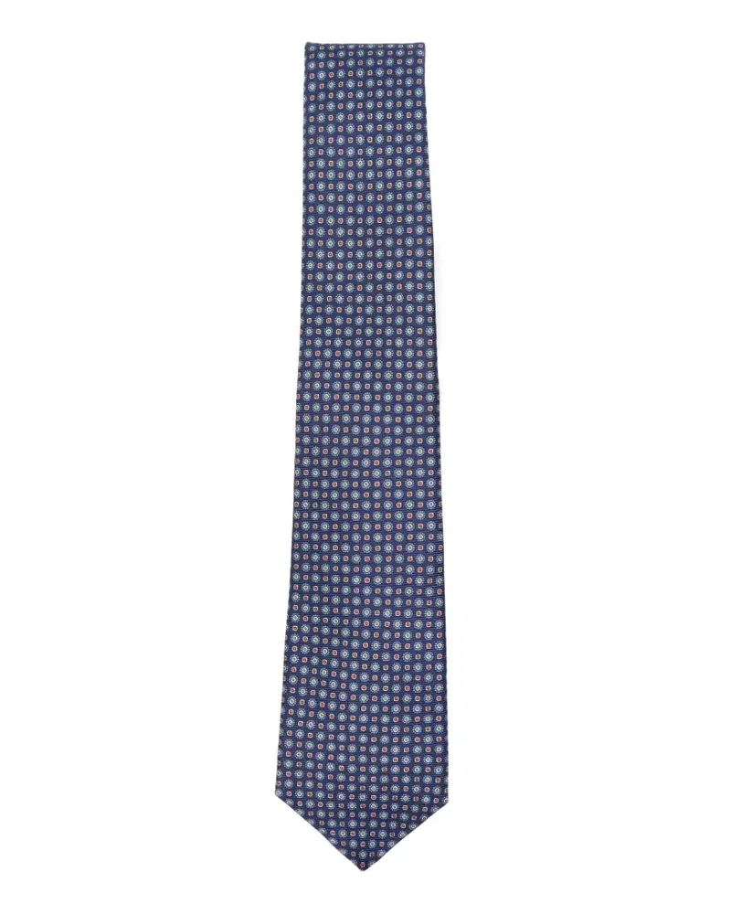 Kiton geometric-print silk tie - Blau Blau