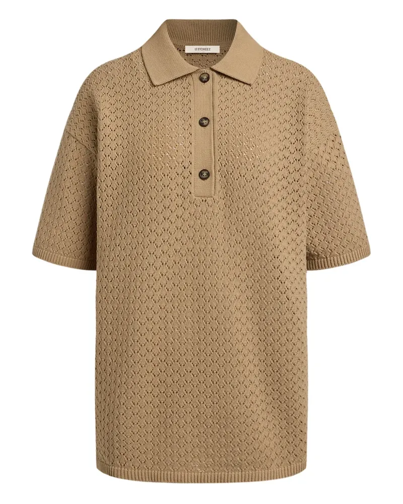 12 STOREEZ Poloshirt mit Lochstrickmuster - Nude Nude