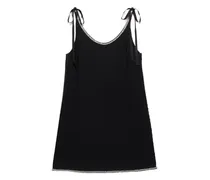 Perlenverziertes Minikleid mit Schleifenverschluss - Schwarz