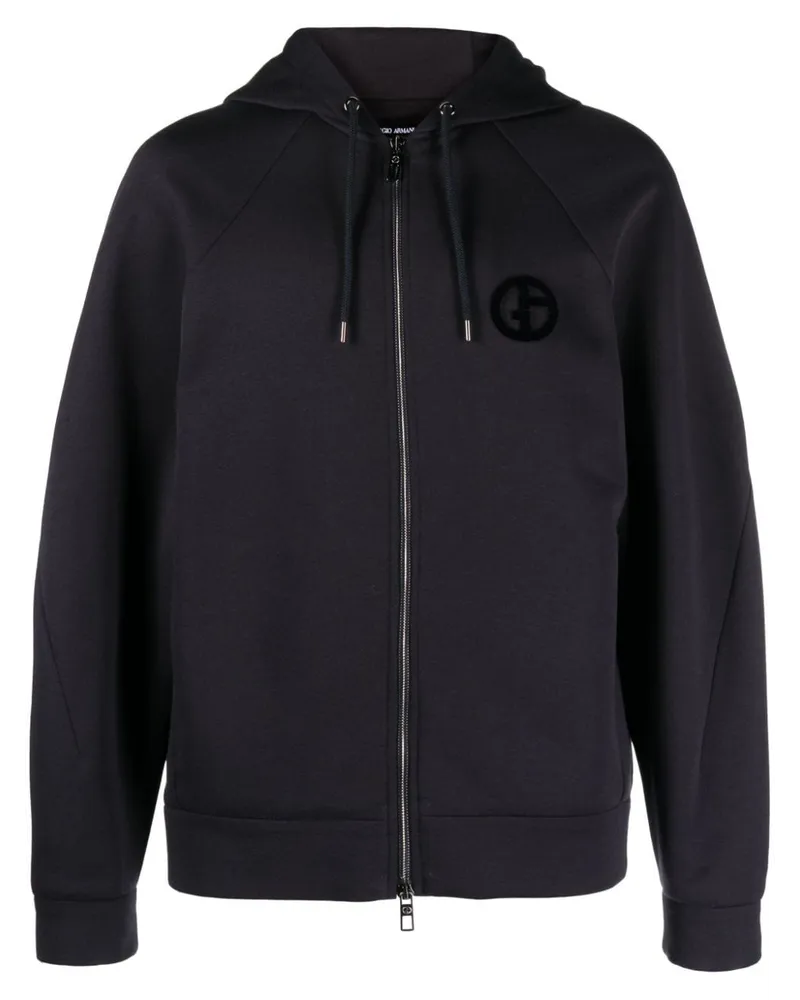 Giorgio Armani Kapuzenjacke mit Logo-Stickerei - Blau Blau