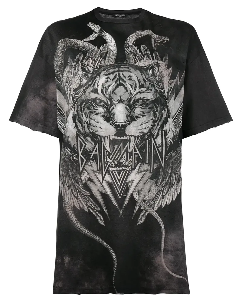 Balmain Oversized-T-Shirt mit Tiger-Print - Schwarz Schwarz