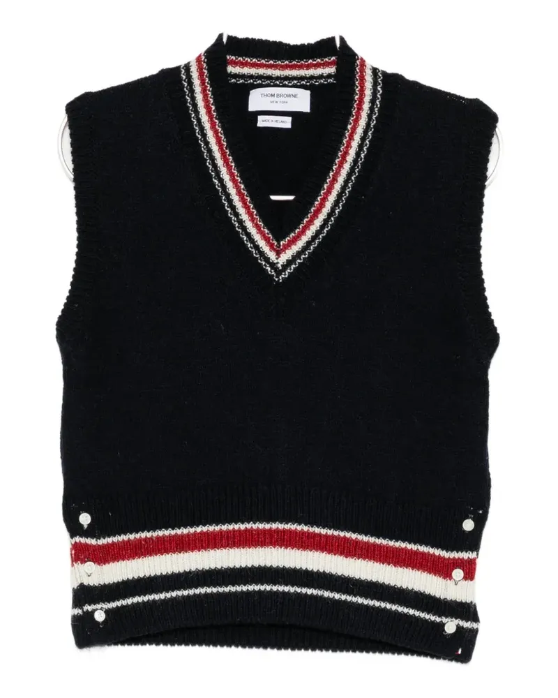 Thom Browne stripe-detail V-neck top - Blau Blau