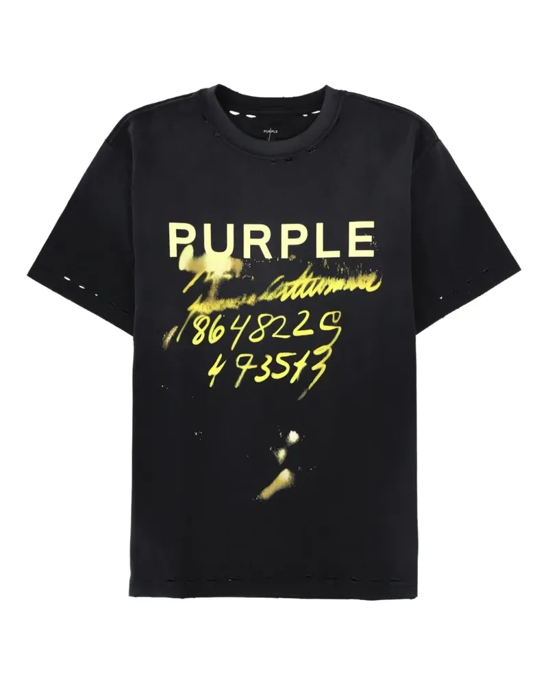 PURPLE BRAND T-Shirt im Distressed-Look mit Logo-Print - Schwarz Schwarz