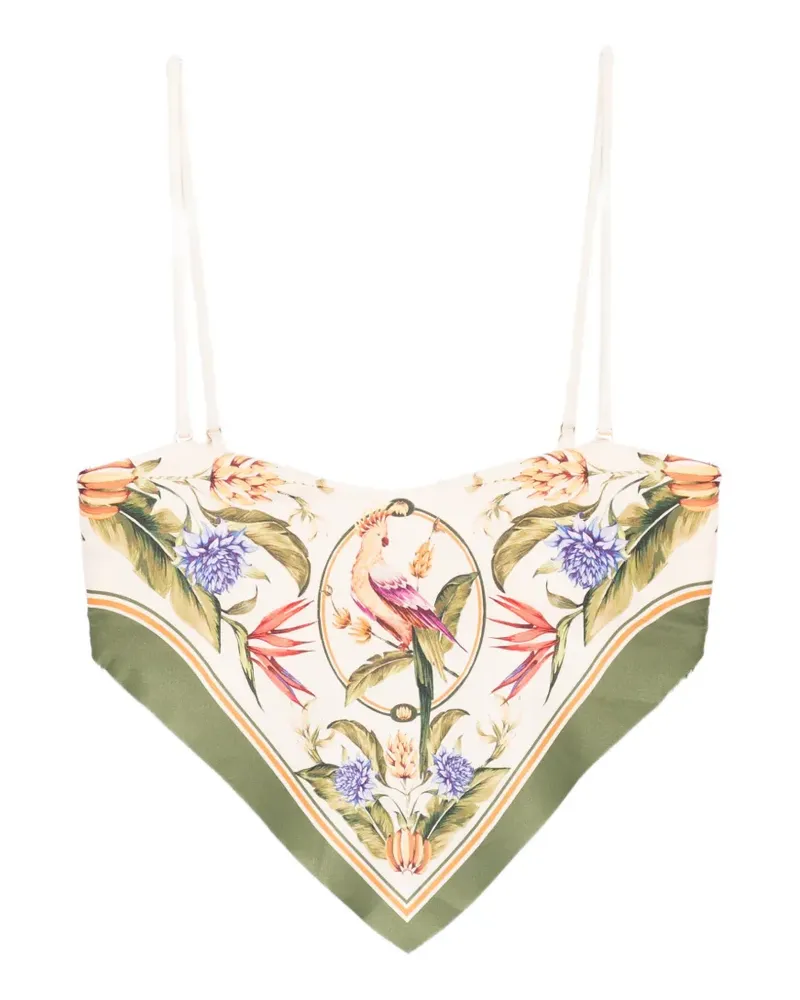 FARM Rio Strilitzia floral-print handkerchief-hem bikini top - Nude Nude