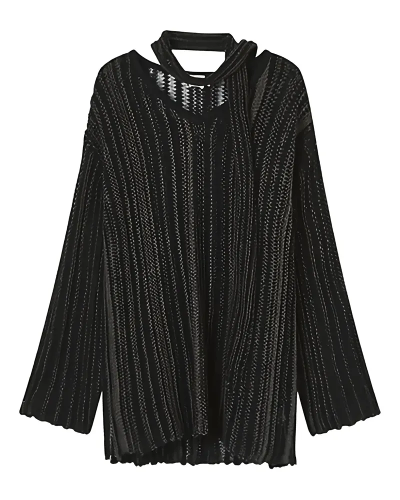 b+ab Gerippter Pullover mit Schleifenkragen - Schwarz Schwarz