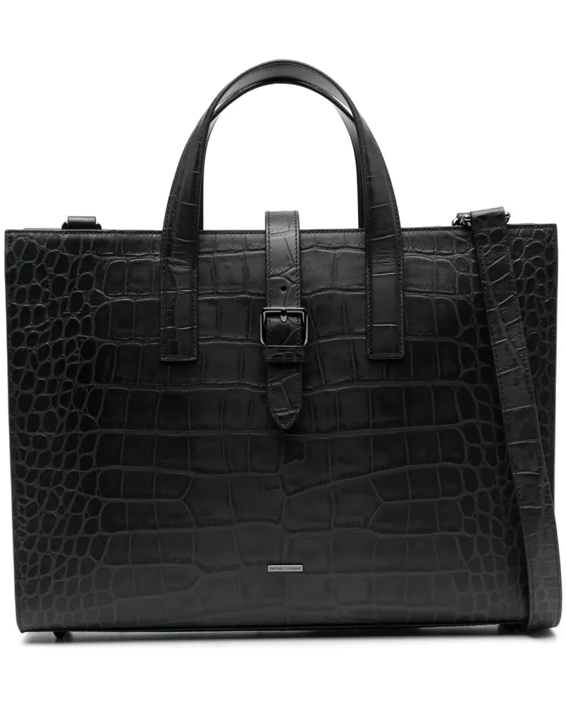 Emporio Armani Schnallen-Tote Bag mit Kroko-Effekt - Schwarz Schwarz