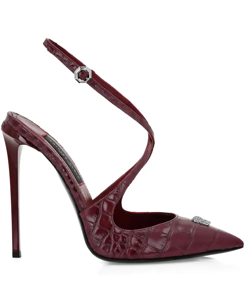 Philipp Plein Pumps mit Totenkopf in Kroko-Optik 120mm - Rot Rot