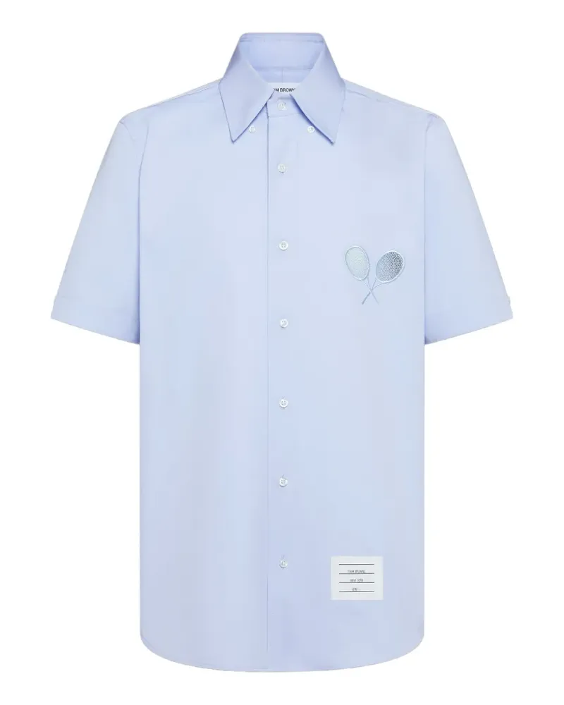 Thom Browne Kurzärmeliges Hemd mit Schlägerstickerei - Blau Blau