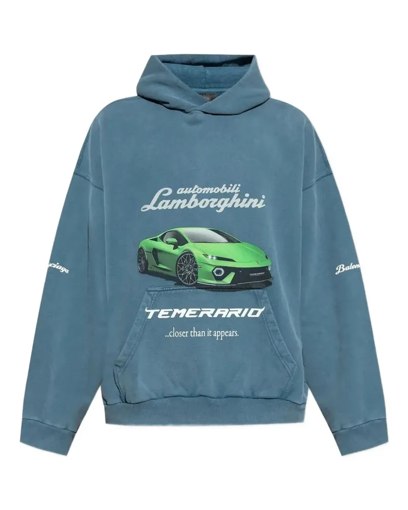 Balenciaga Lamborghini Hoodie mit Auto-Print - Blau Blau