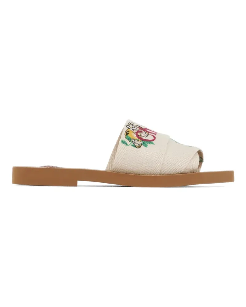 Chloé Woody embroidered logo-print sandals - Nude Nude