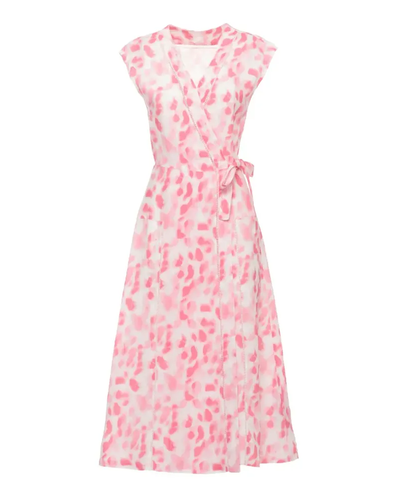 120% Lino abstract-print wrap dress - Weiß Weiß