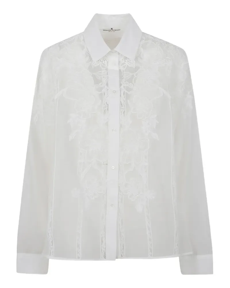 Ermanno Scervino floral-embroidered lace-trim shirt - Weiß Weiß