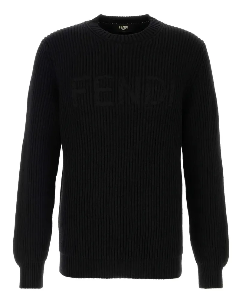 Fendi Gerippter Strickpullover mit Logo-Verzierung - Schwarz Schwarz