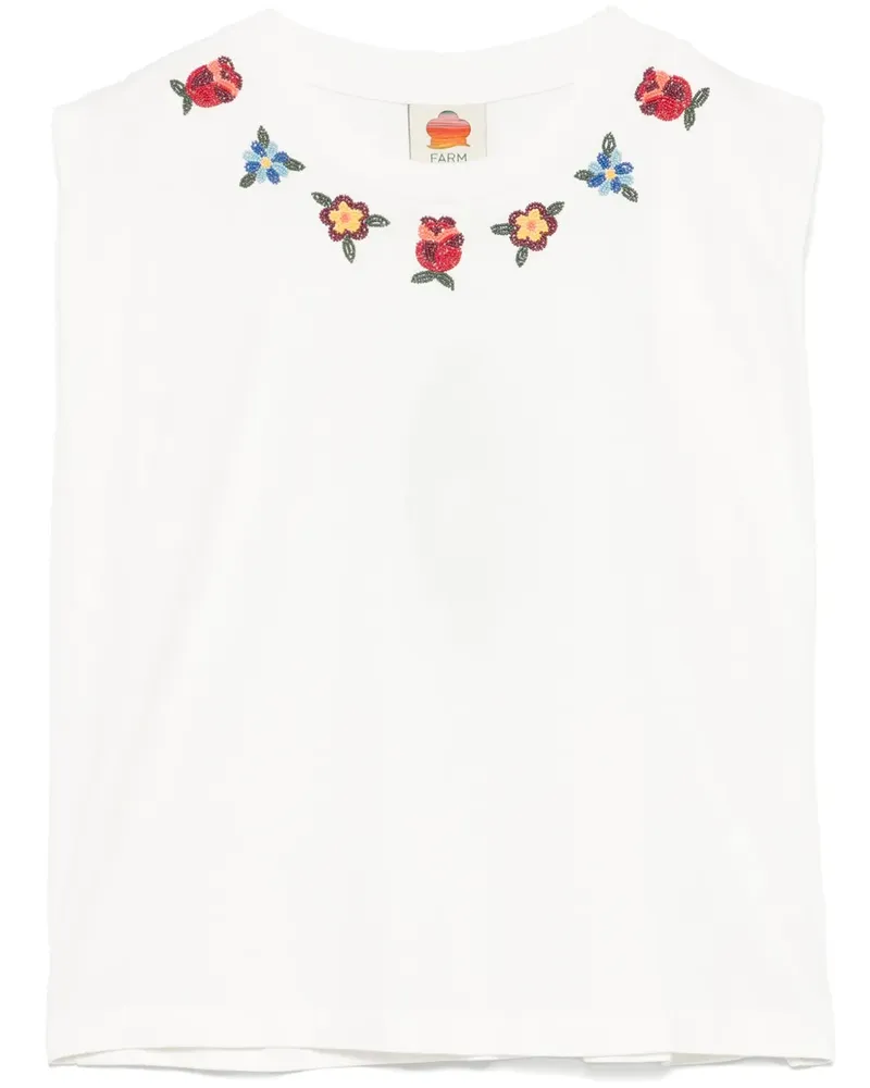 FARM Rio T-Shirt mit Blumenperlen - Weiß Weiß