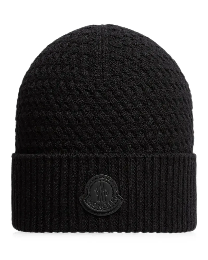 Moncler logo-patch beanie hat - Schwarz Schwarz