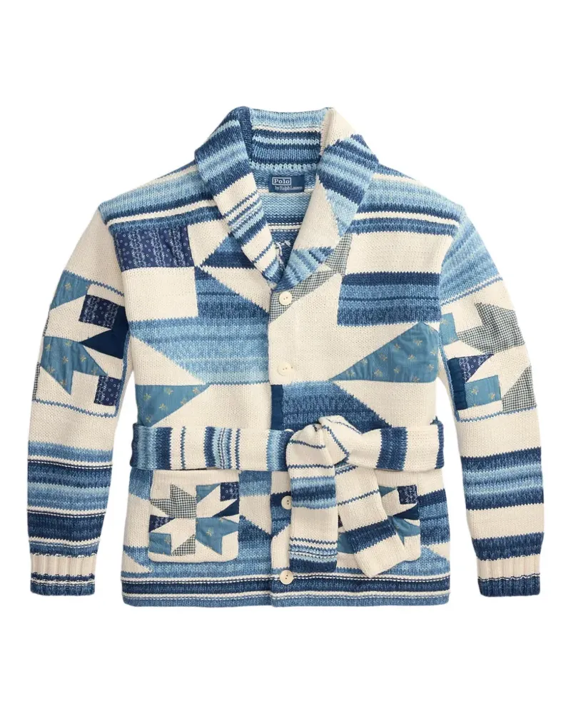 Ralph Lauren Patchwork-Cardigan mit Schal - Blau Blau