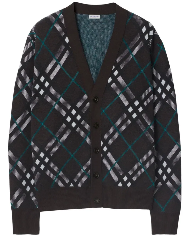 Burberry Karierter Cardigan mit V-Ausschnitt - Grau Grau