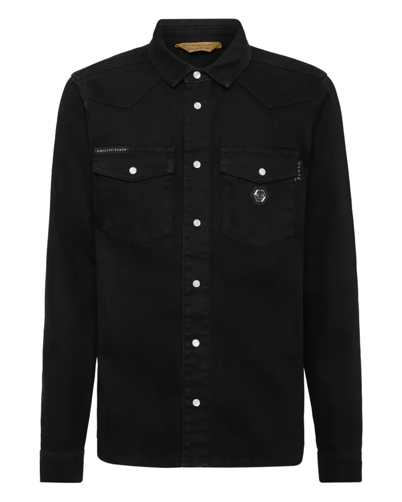 Philipp Plein Jeanshemd mit Logo-Schild - Schwarz Schwarz