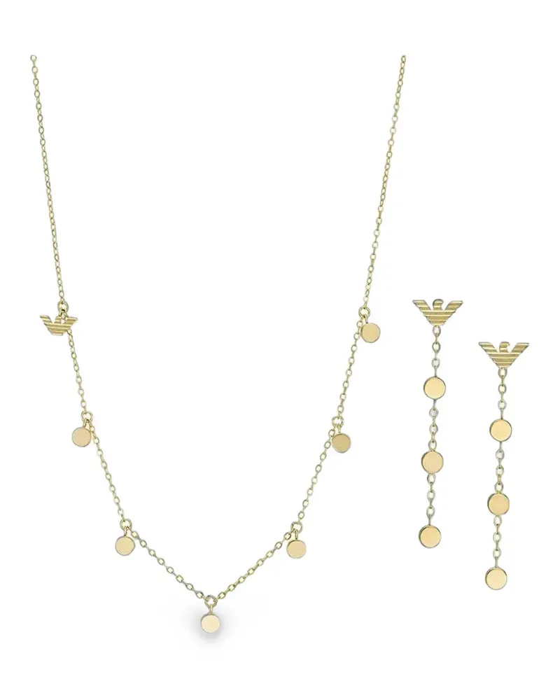 Emporio Armani logo-plaque necklace and earrings set - Gold Gold