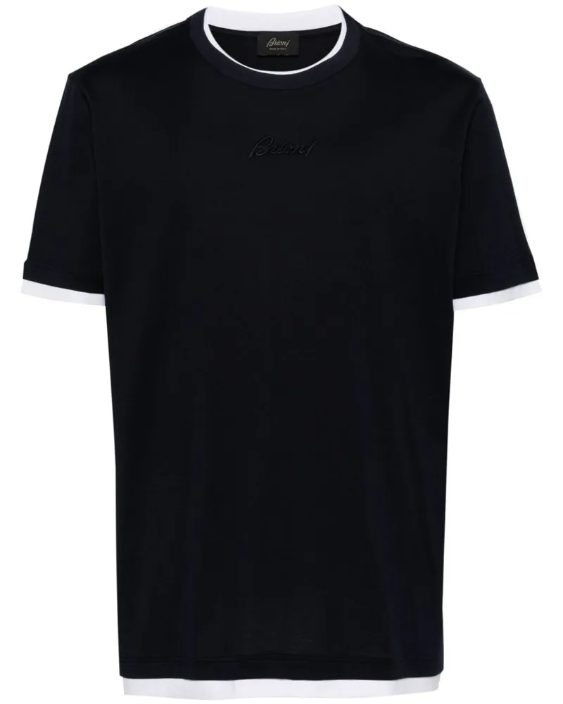 Brioni T-Shirt mit Logo-Stickerei Blau