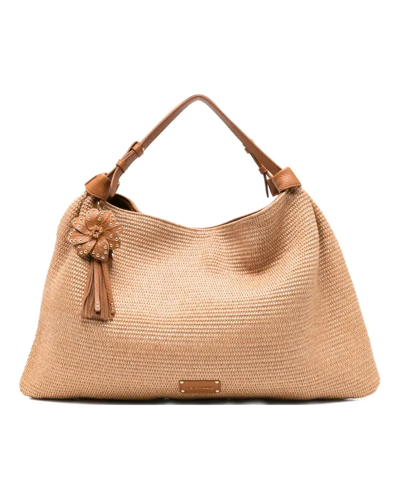 LA CARRIE La Plage Schultertasche mit Blumenanhänger - Nude Nude