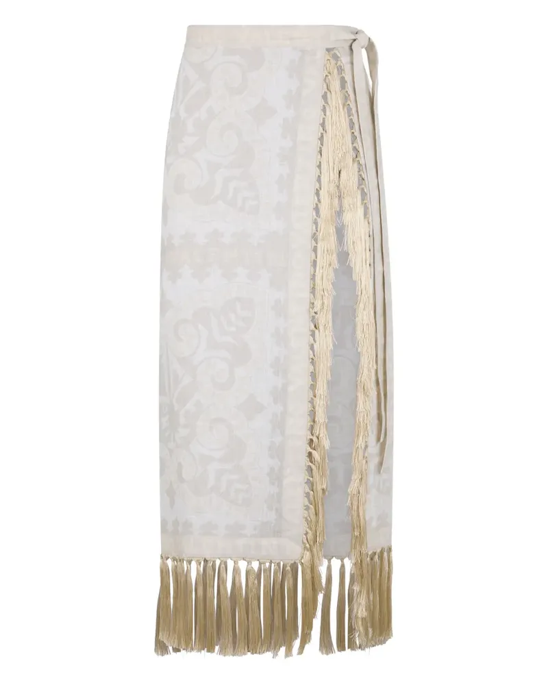 Valentino Garavani fringed patterned midi skirt - Nude Nude