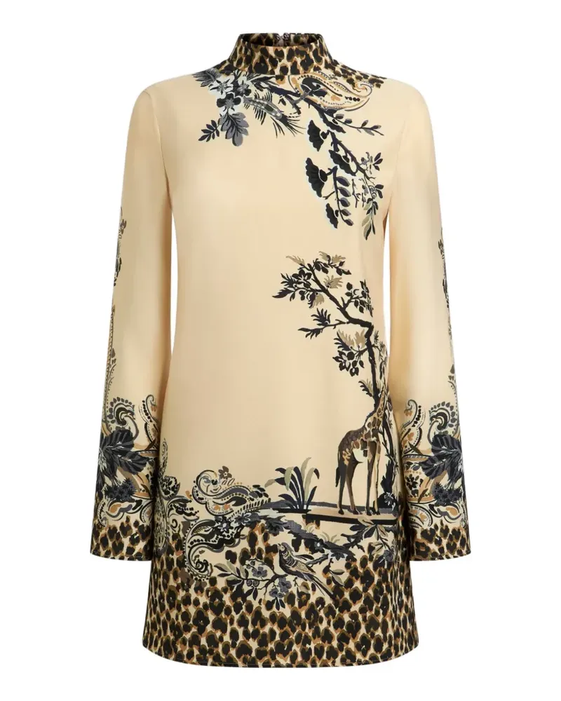 Etro envers satin mini dress with front print and leopard motif - Nude Nude